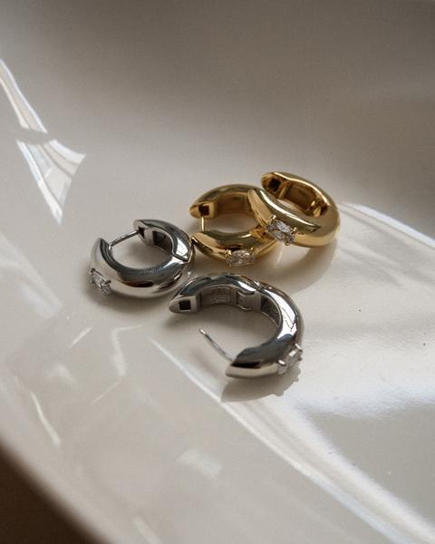 LUV AJ - Stone Orb Hoops in Gold