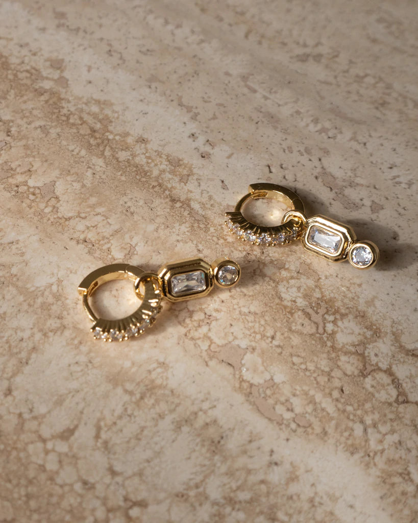 LUV AJ - Pyramid Bezel Huggies in Gold