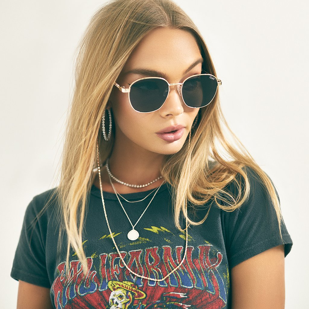 QUAY Link Up Sunglasses in Gold Smoke Lens Blond Genius