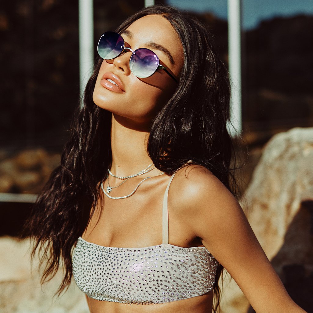 QUAY - Farrah Sunglasses with Silver/Purple Yellow Lens