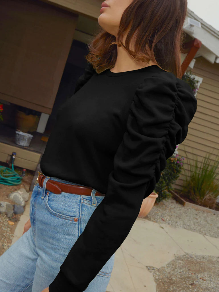 Nation LTD - Perla Gathered 3/4 Sleeve in Jet Black