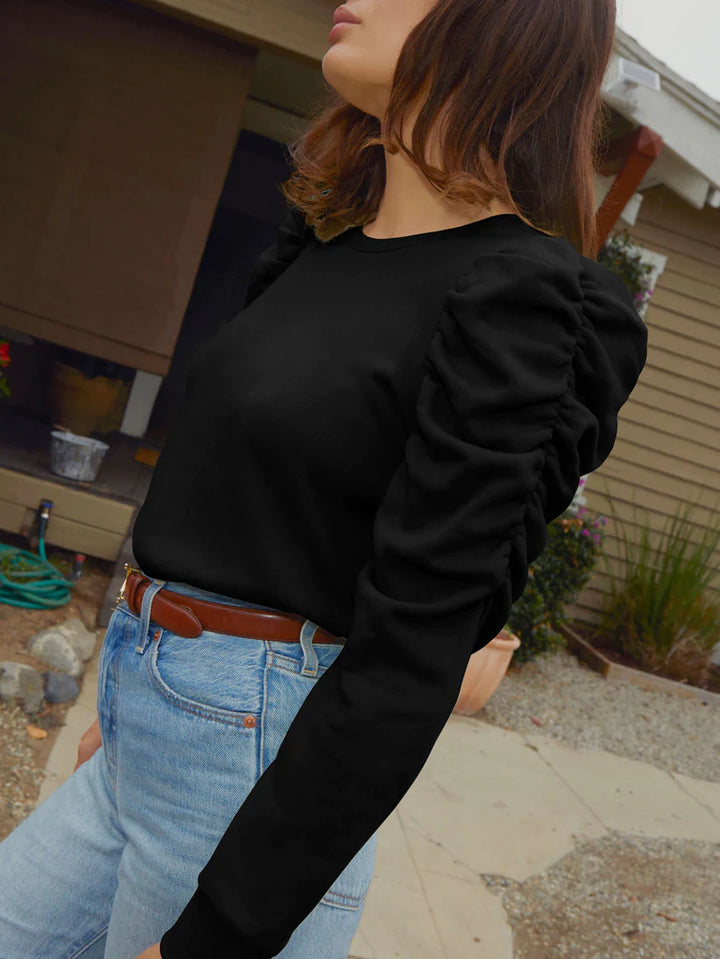 Nation LTD - Perla Gathered 3/4 Sleeve in Jet Black