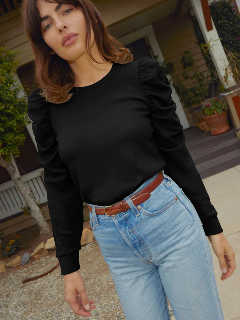 Nation LTD - Perla Gathered 3/4 Sleeve in Jet Black