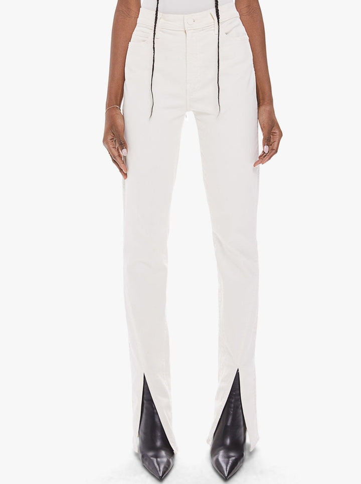 Mother - The Rascal Sliced Up Heel in Antique White Denim