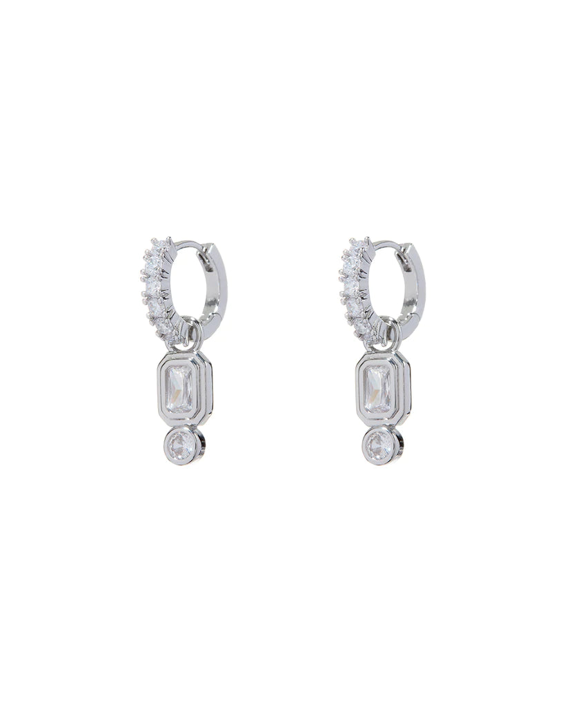 LUV AJ - Pyramid Bezel Huggies in Silver