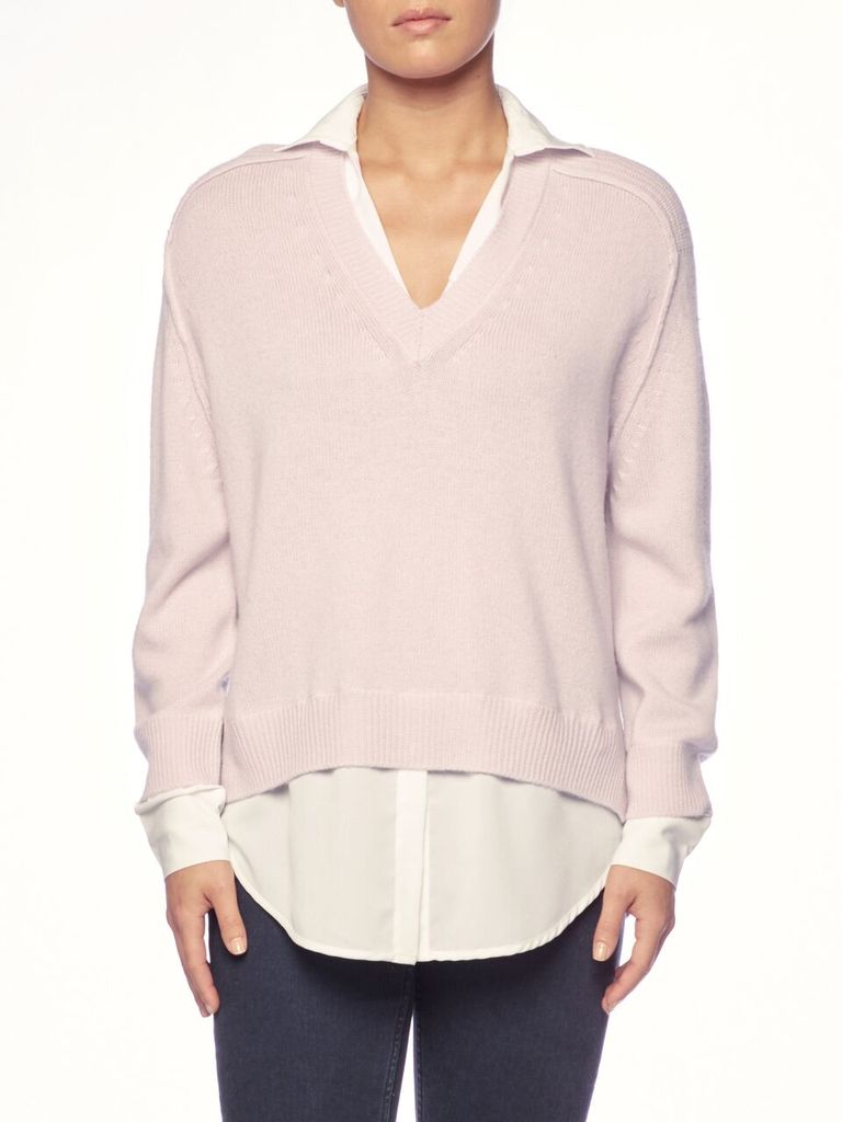 BROCHU WALKER - V Neck Layred Pullover in Paloma White with white underlayer