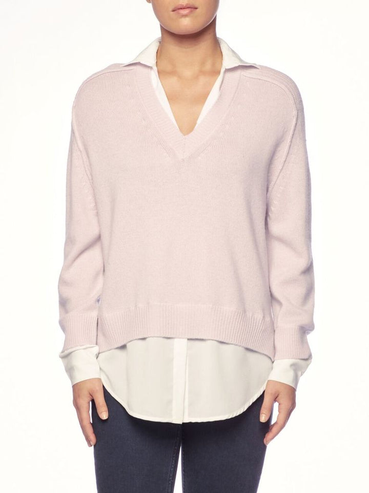 BROCHU WALKER - V Neck Layred Pullover in Paloma White with white underlayer