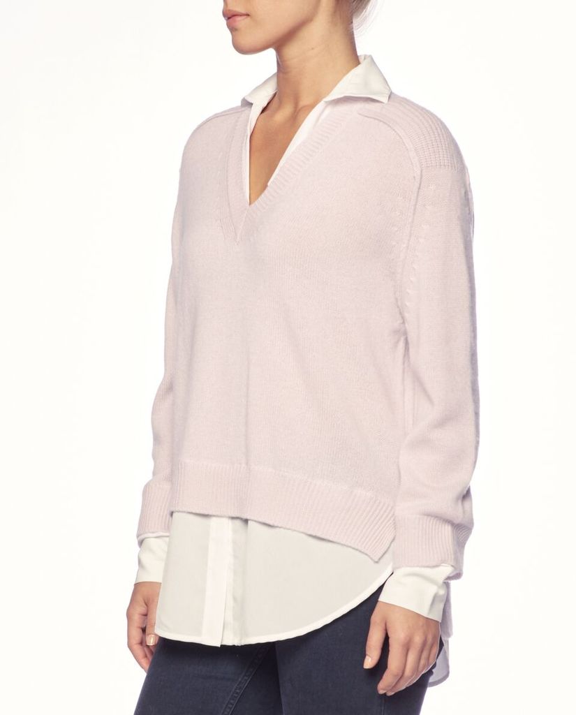 BROCHU WALKER - V Neck Layred Pullover in Paloma White with white underlayer
