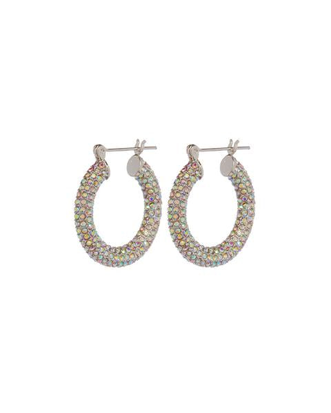 LUV AJ - Pave Baby Amalfi Hoops in Silver Rainbow Crystal