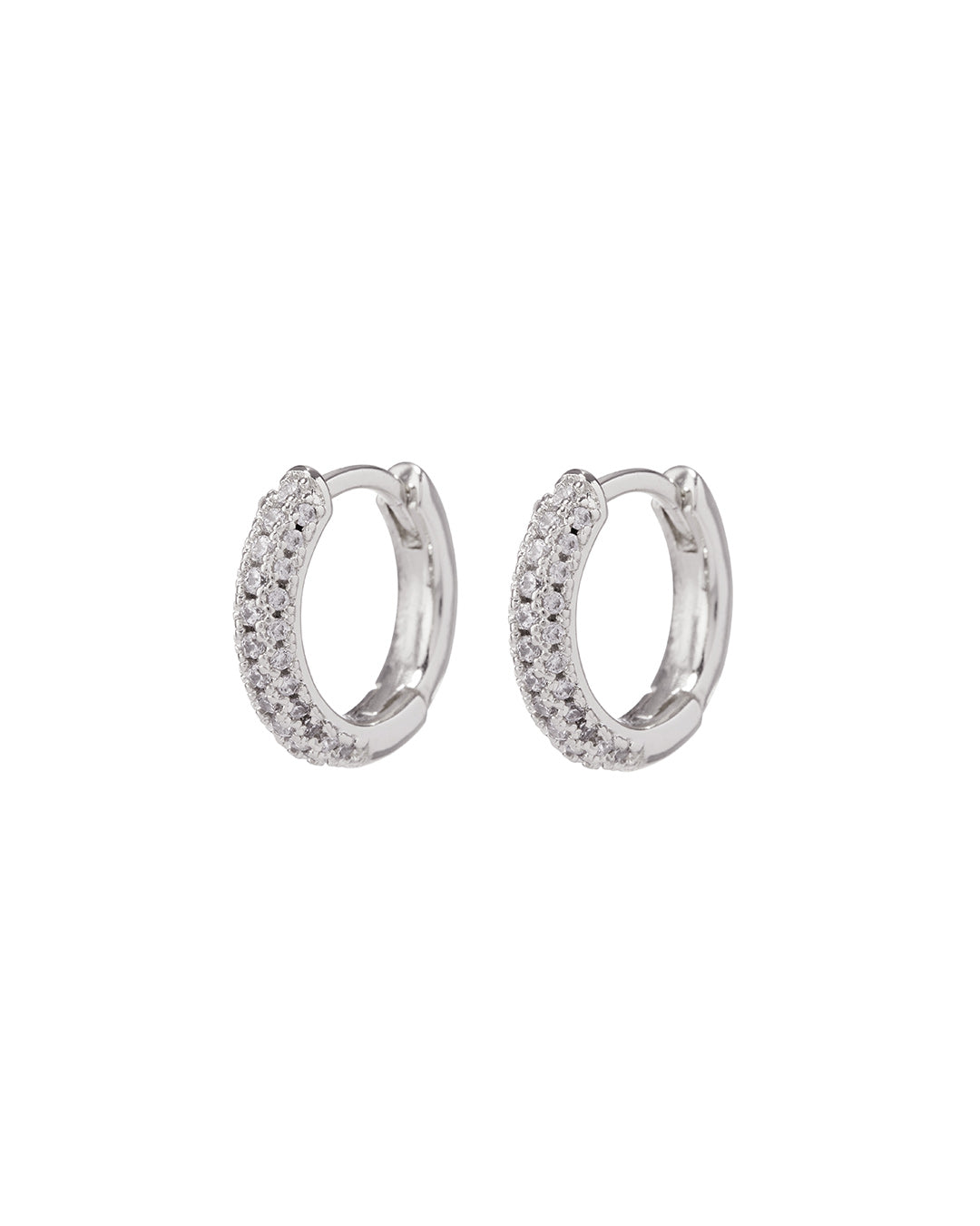LUV AJ - Pave Dome Huggies in Silver