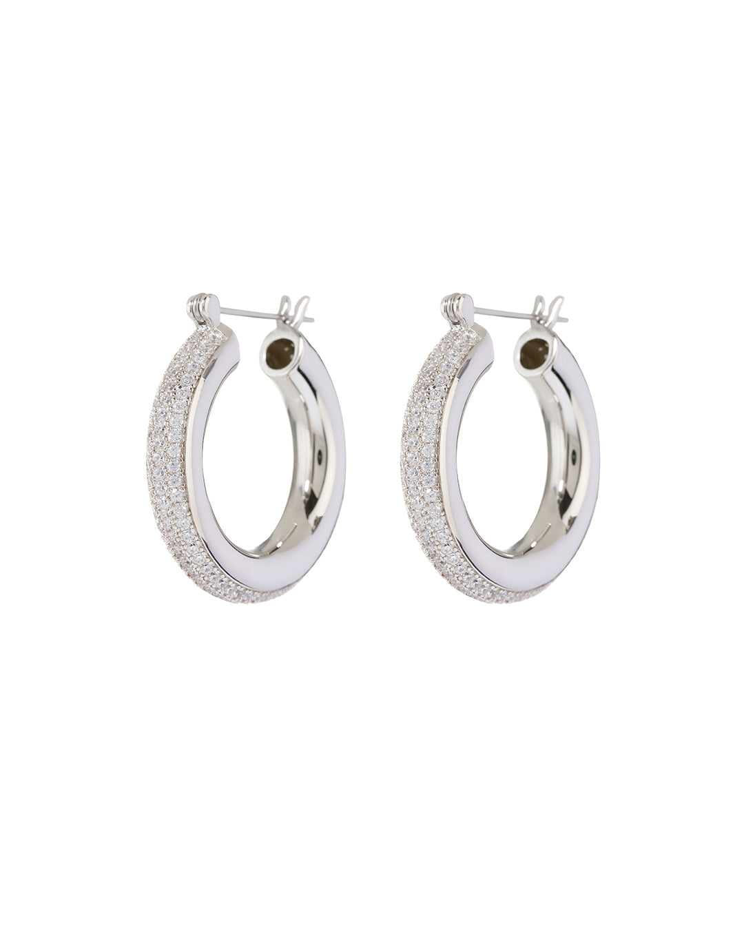 LUV AJ - Pave Stripe Baby Amalfi Hoops in Silver