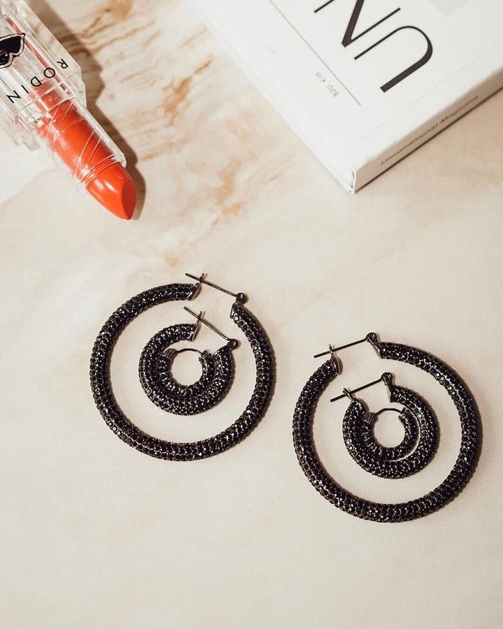 LUV AJ - Pave Amalfi Hoops in Gunmetal Jet