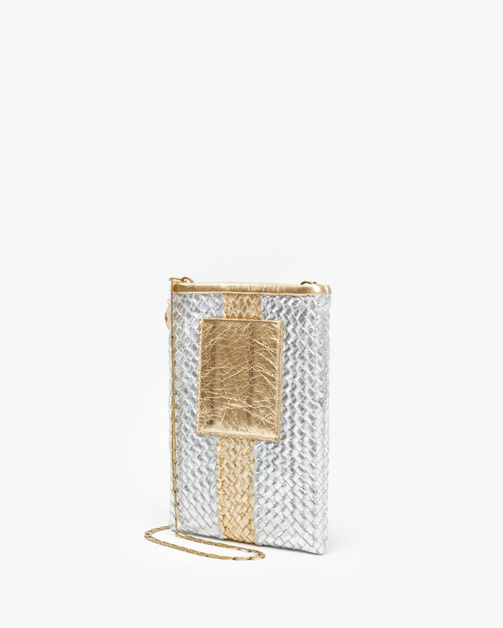 Clare V. - Poche in Gold & Silver Woven Stripe