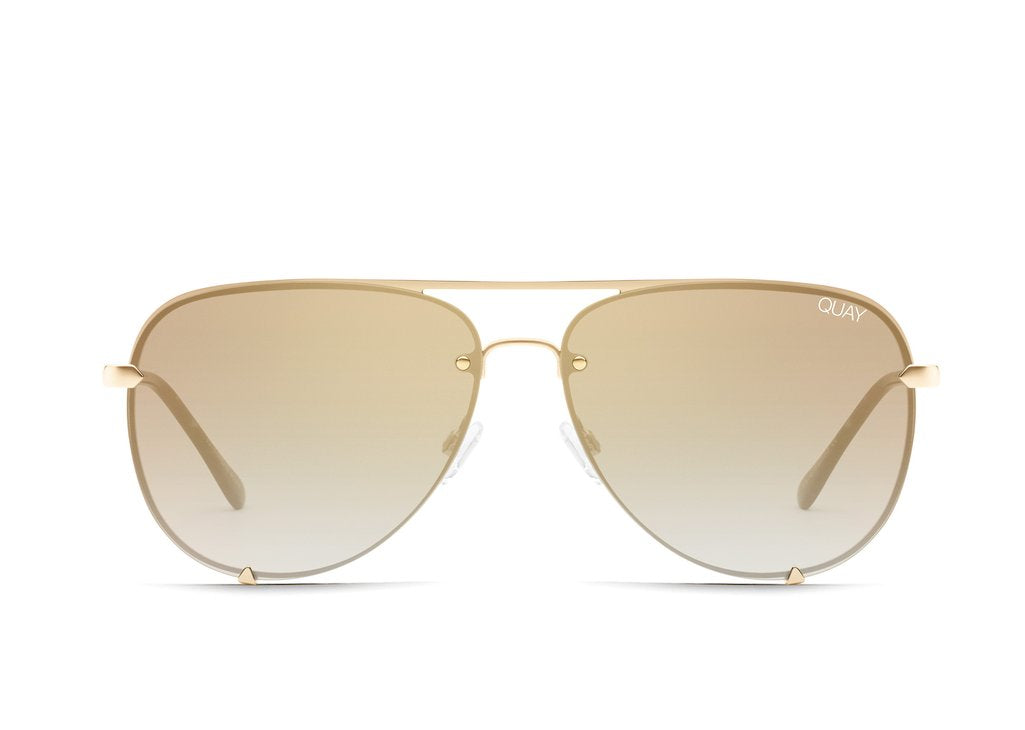 QUAY - High Key Rimless Sunglasses in Gold/Brown/Flash Lens