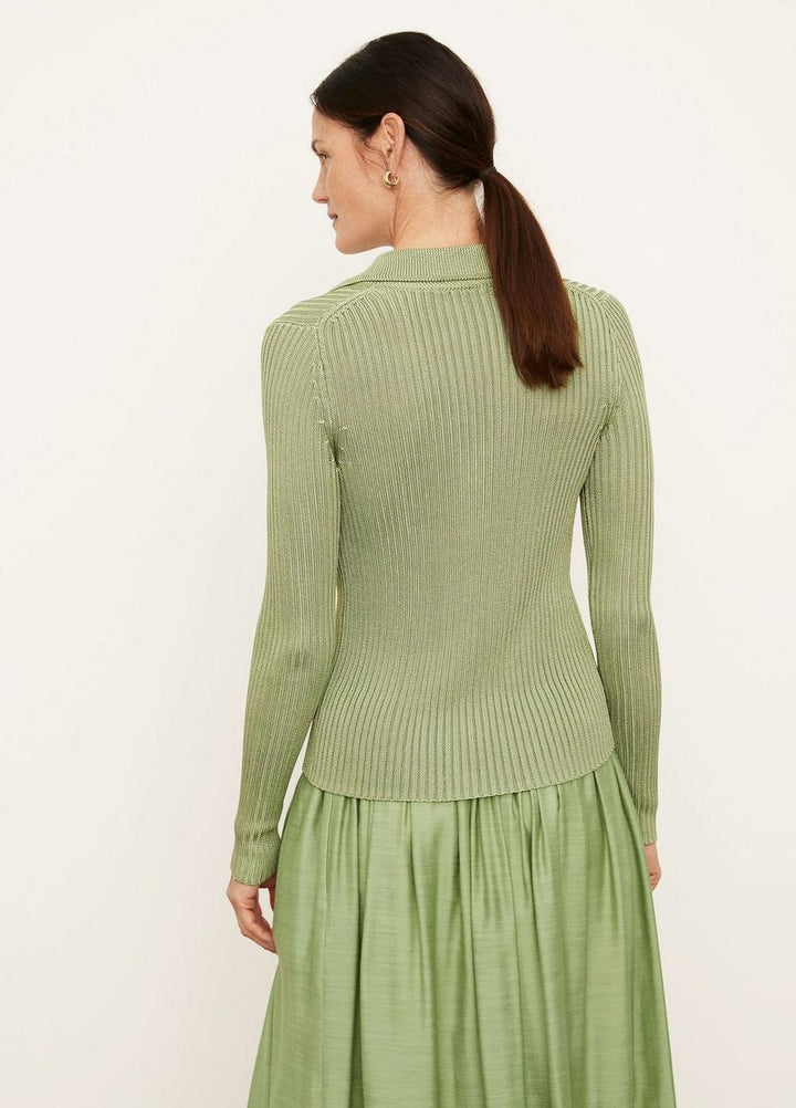 Vince - Ribbed Collared Cardigan in Pistachio