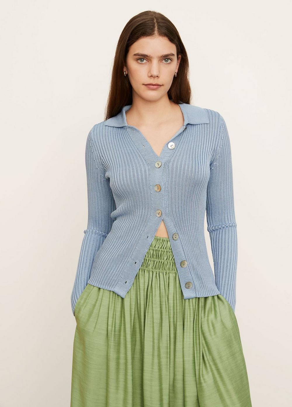 Vince - Ribbed Collared Cardigan in Riviera