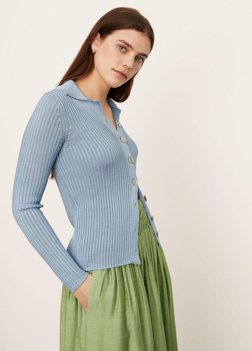 Vince - Ribbed Collared Cardigan in Riviera
