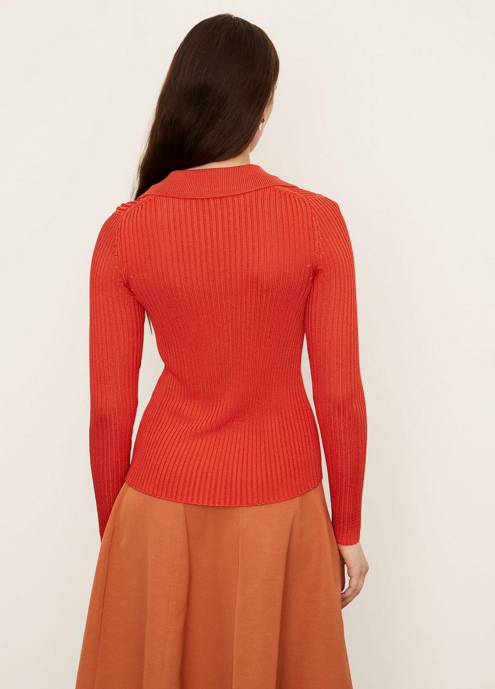 Vince - Ribbed Collared Cardigan in Burnt Orchid