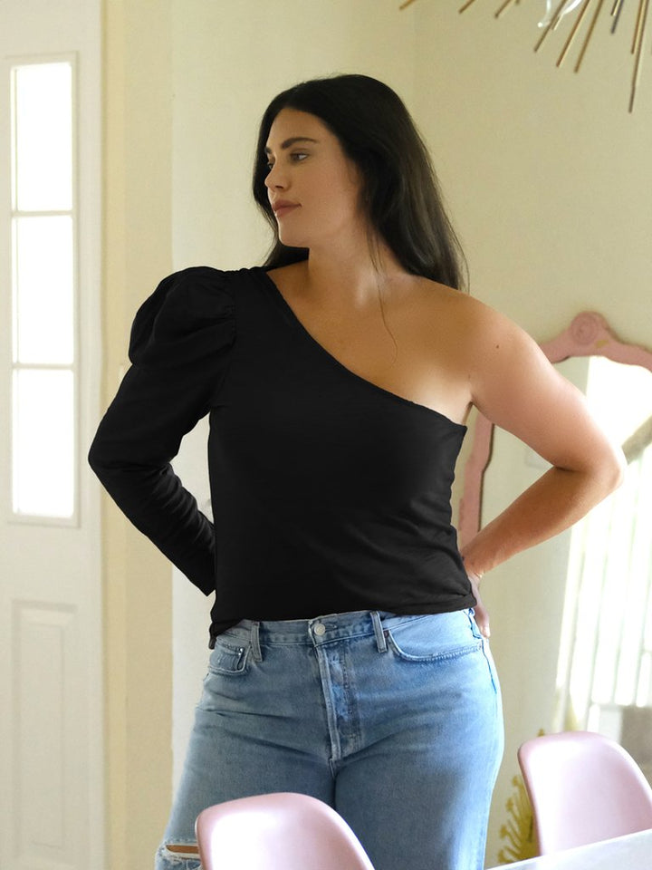 Nation LTD - Sabrina One Shoulder Party Tee in Jet Black