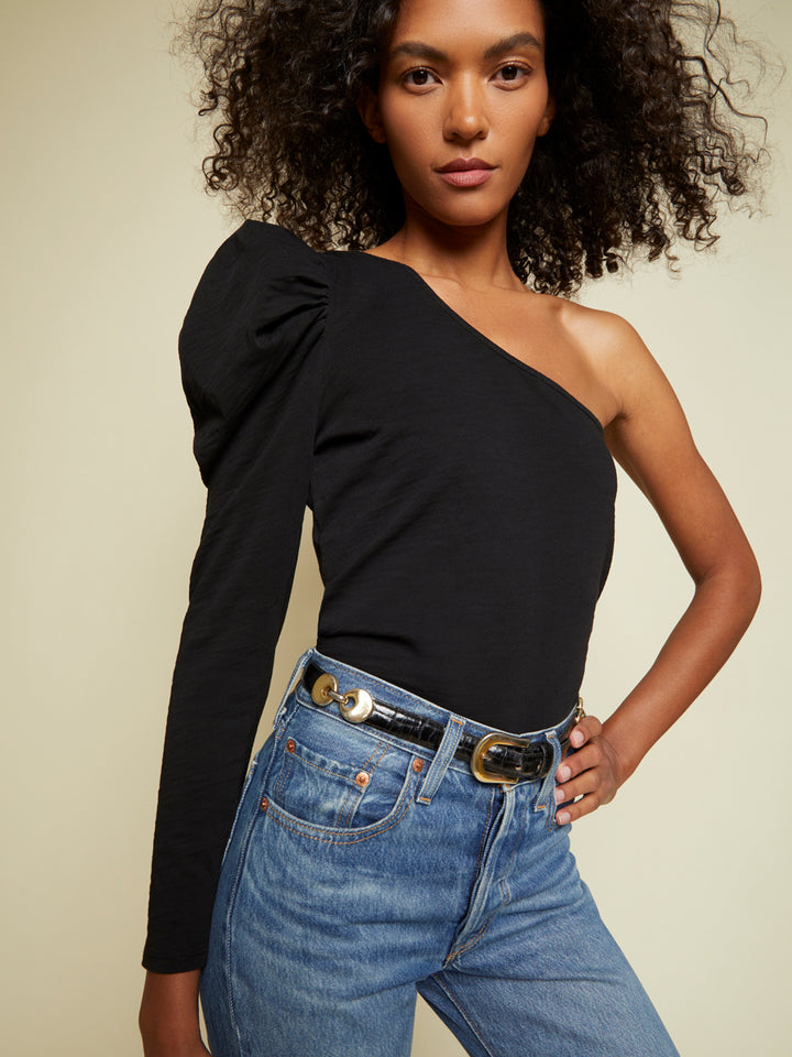 Nation LTD - Sabrina One Shoulder Party Tee in Jet Black