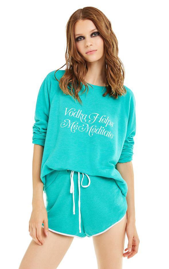 WILD FOX - Sommers Sweater "Vodka Helps Me Meditate" in Emerald Green