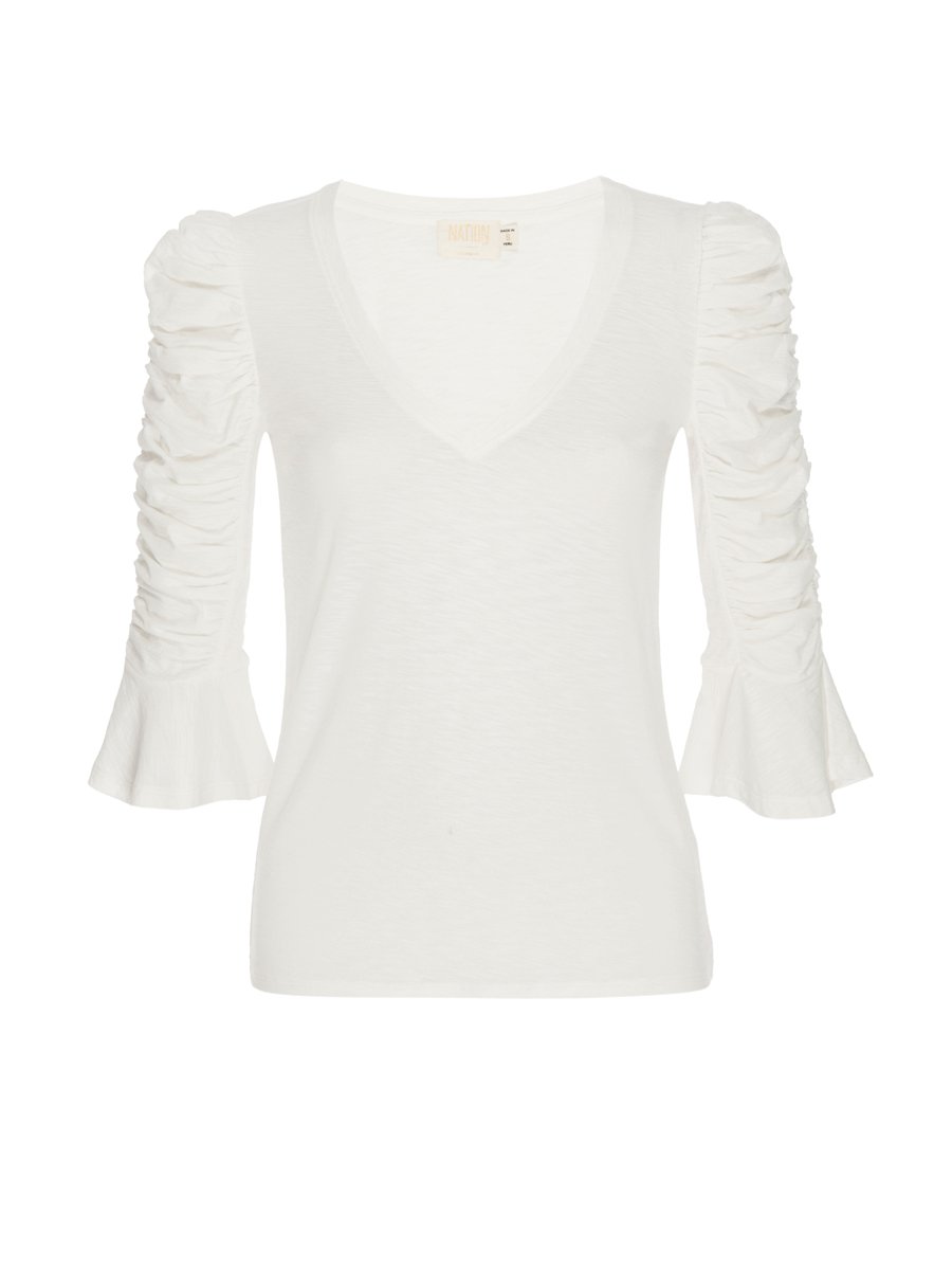 Nation LTD - Silvia Ruched Flounce V-Neck in Off White