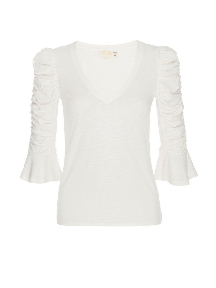 Nation LTD - Silvia Ruched Flounce V-Neck in Off White
