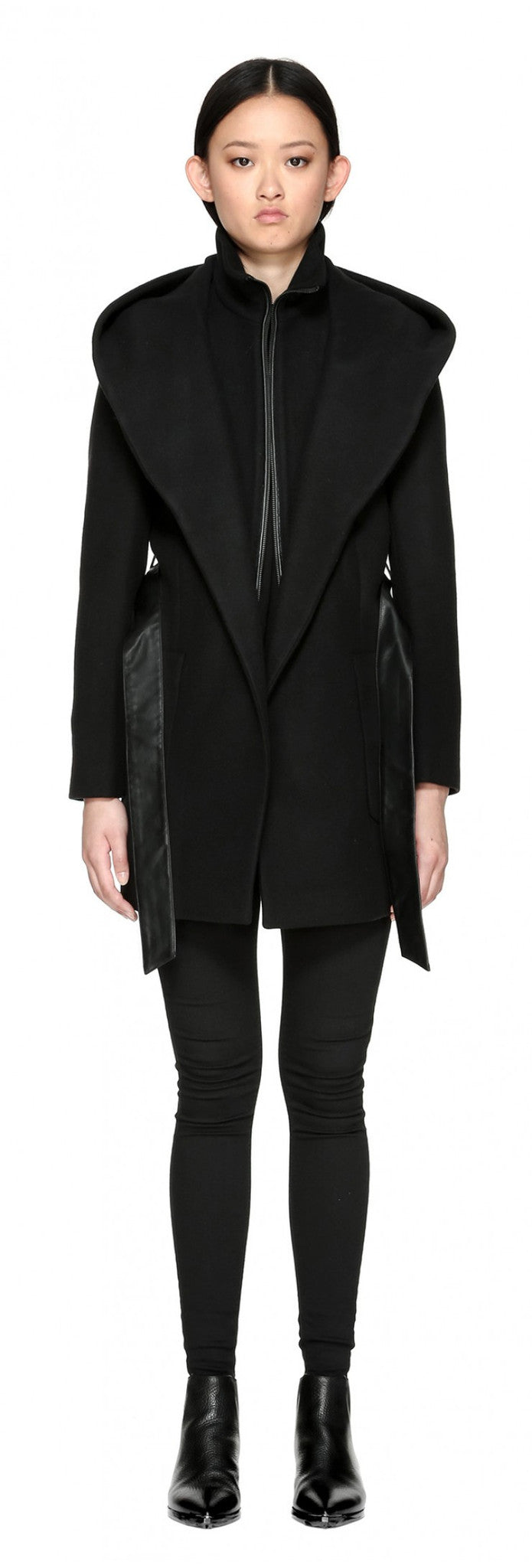 Mackage Siri Hooded Coat w/ belt Black at Blond Genius - 2