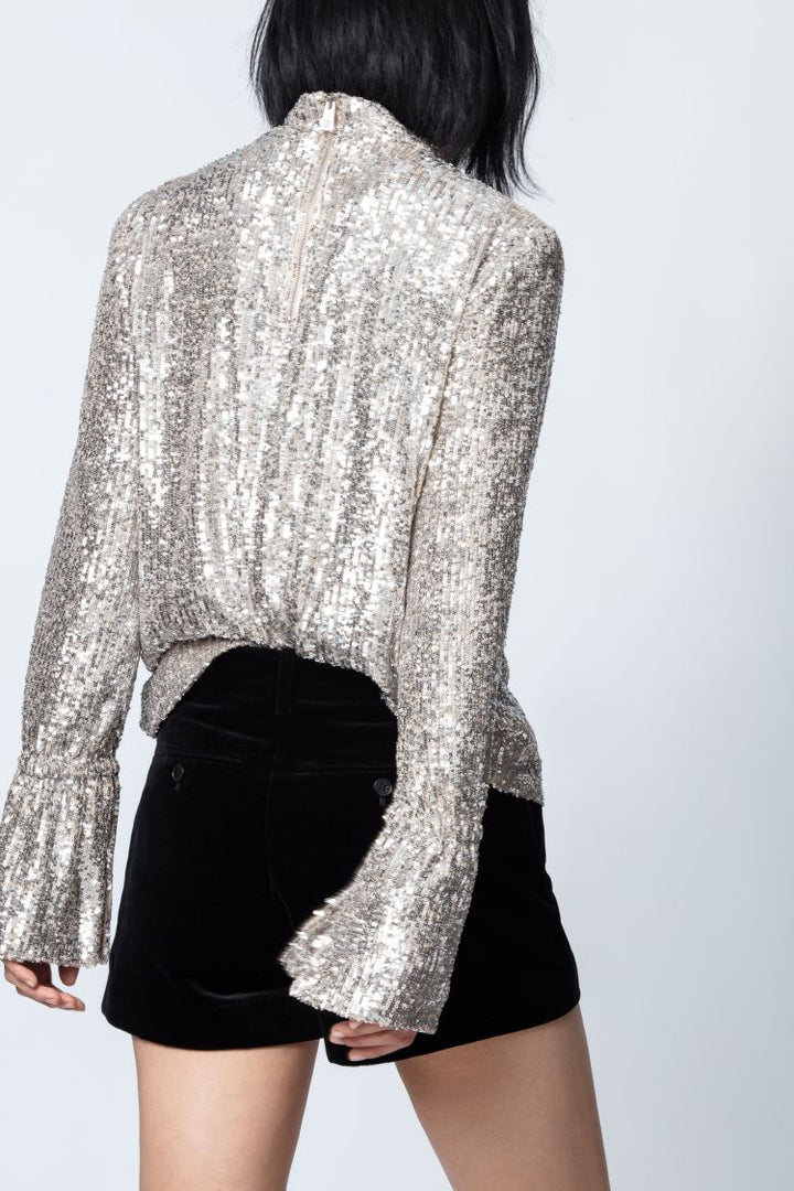 Zadig & Voltaire - Tummy Sequins Top in Nude Silver
