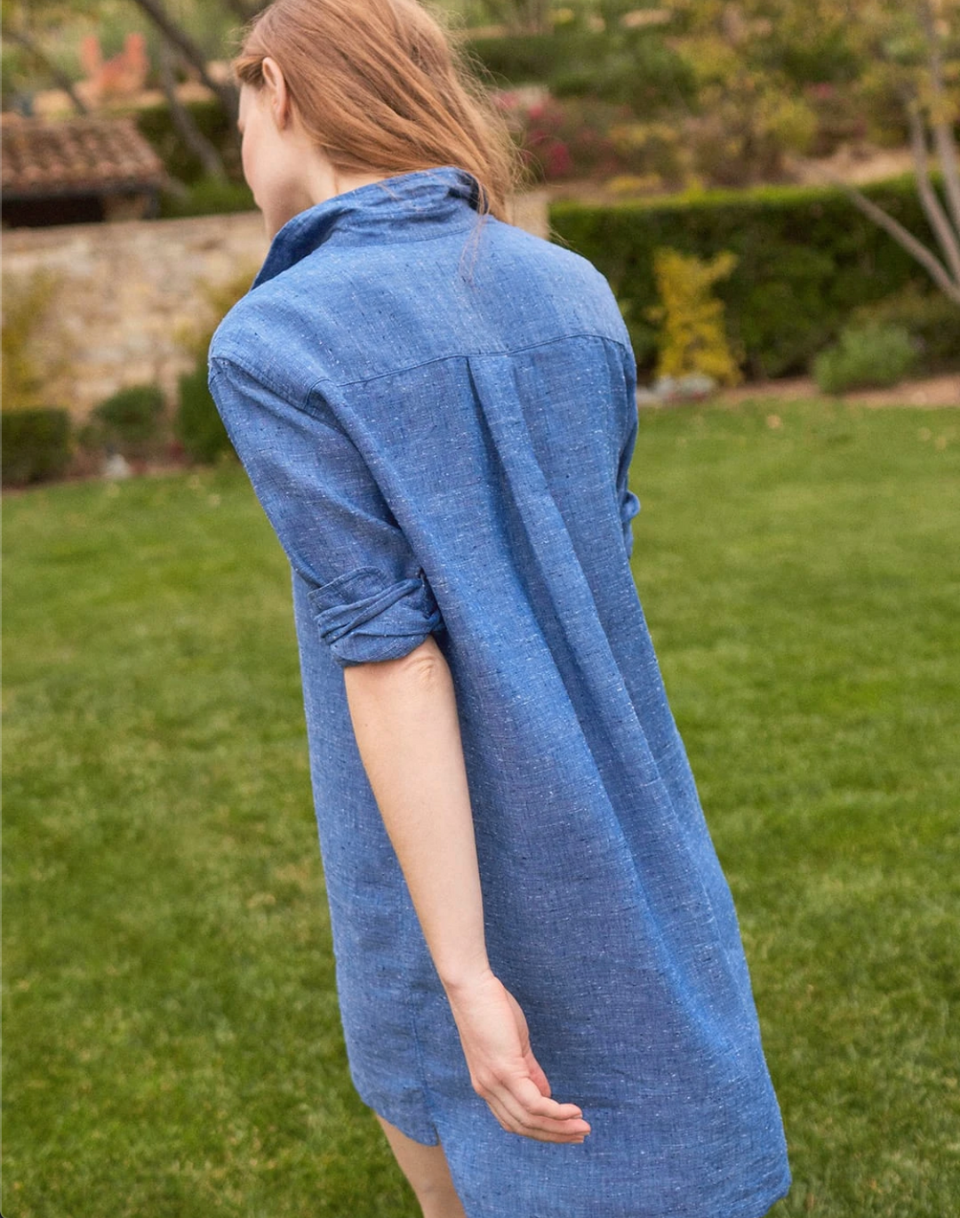 Frank & Eileen - Hunter Dress in Textured Blue Linen Default