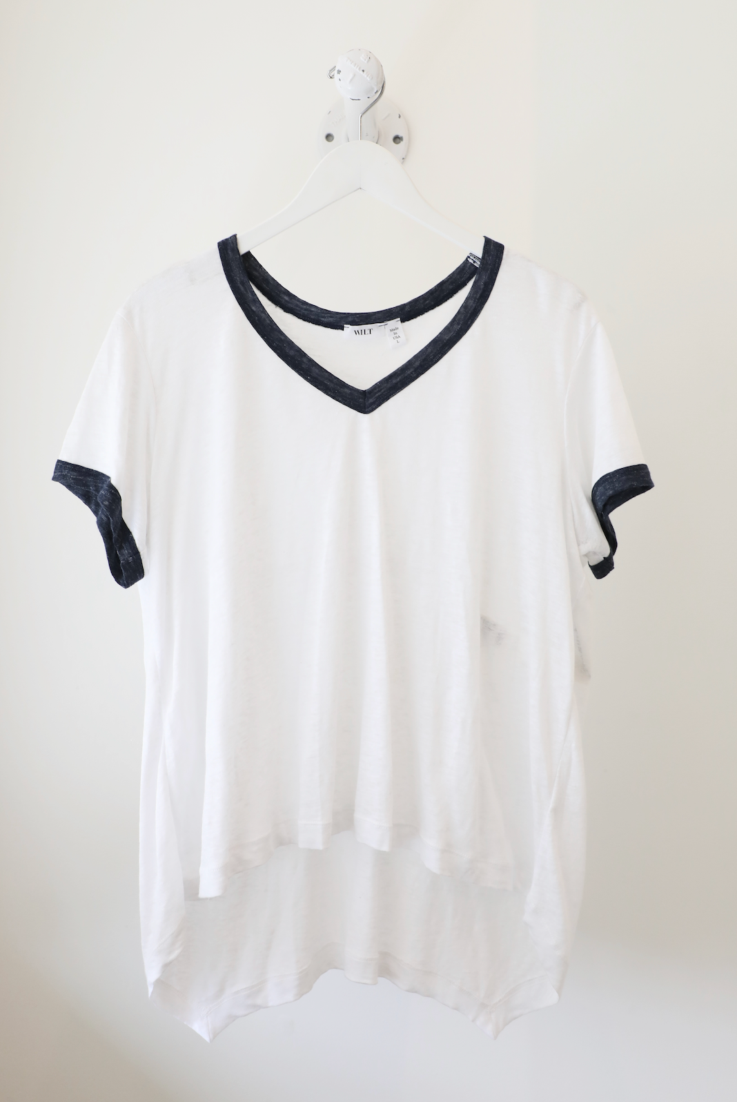 Wilt - Ringer V-Neck BF Tee in White/Ink Heather