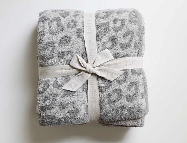 Barefoot Dreams - Cozychic Barefoot in the Wild Adult Throw in Linen/Warm Gray Leopard