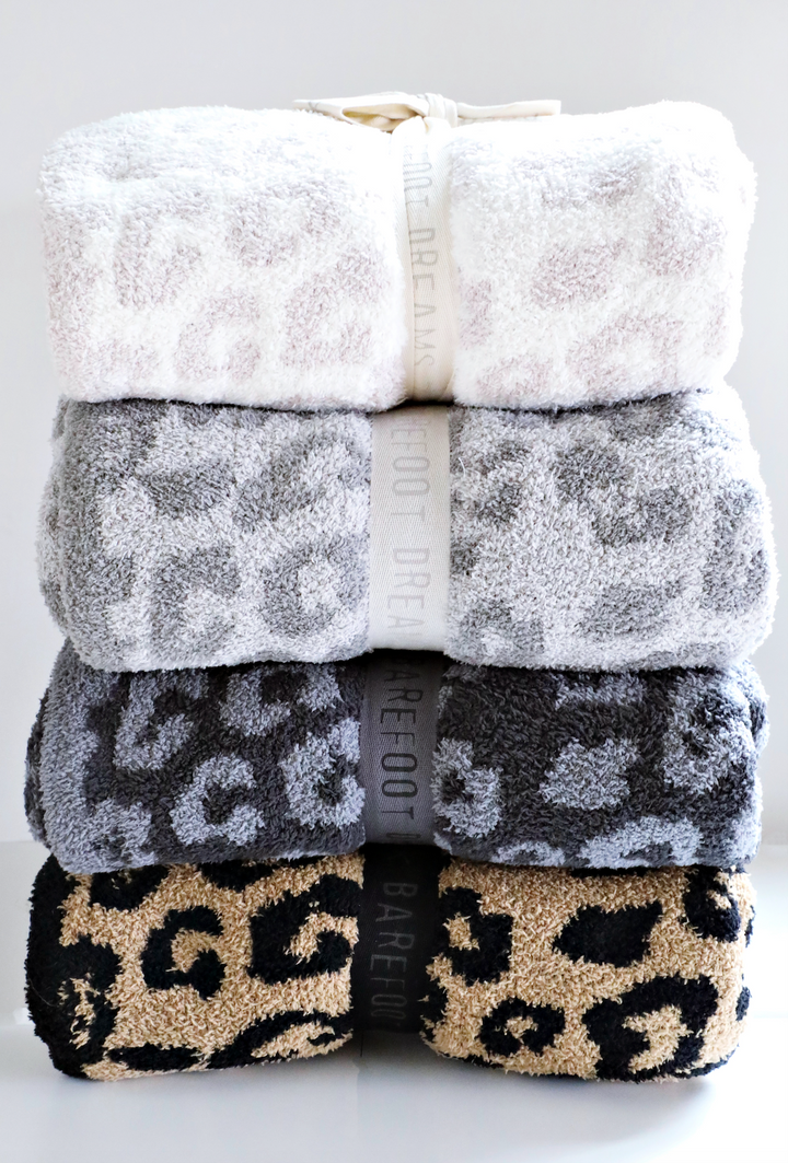 Barefoot Dreams - Cozychic Barefoot in the Wild Adult Throw in Linen/Warm Gray Leopard