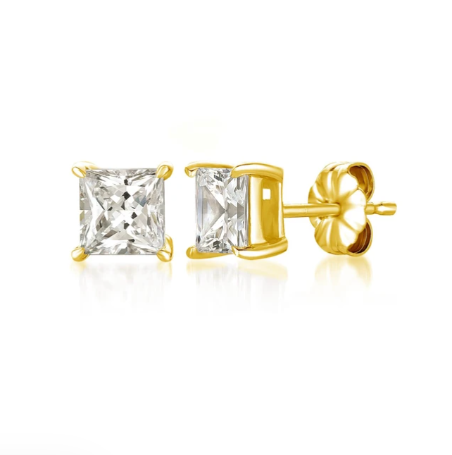 Crislu - Solitaire Princess Earrings Finished in 18kt Gold - 2.5 Carat