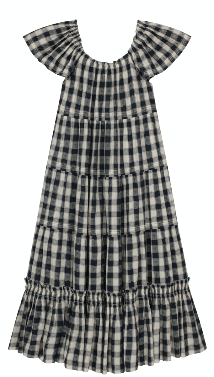 The Great - The Nightingale Dress in Navy Heart Check