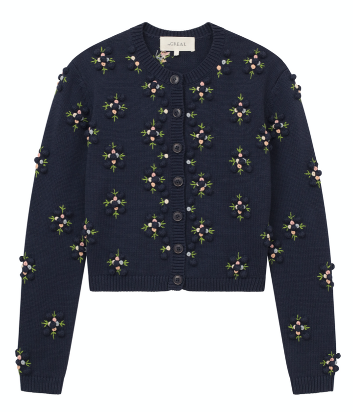The Great - The Petal Bobble Cardigan in Navy Sky