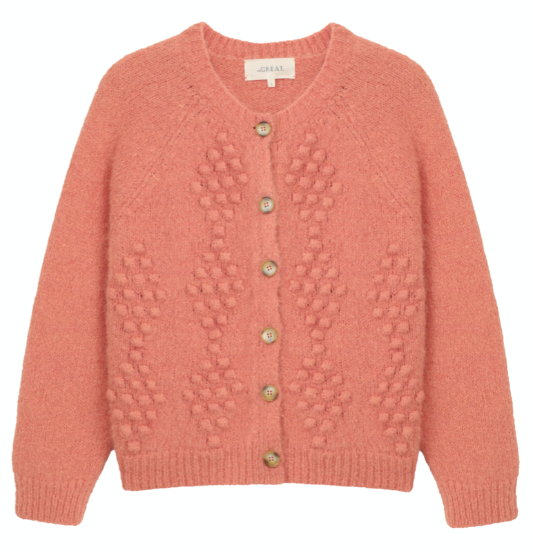 The Great - The Diamond Bobble Cardigan in Bright Rouge