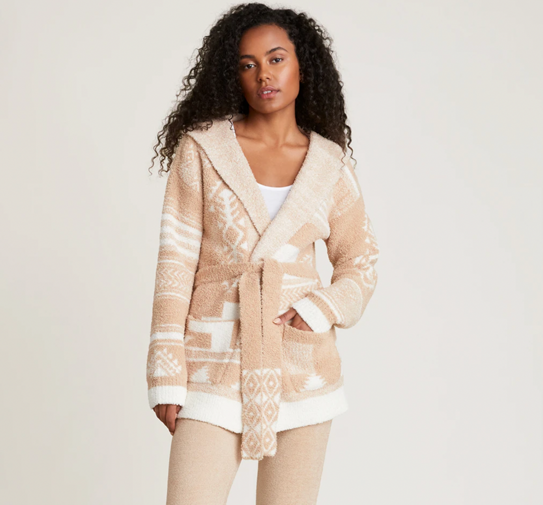 Barefoot Dreams - CozyChic Patchwork Belted Cardigan in Soft Camel/Cream