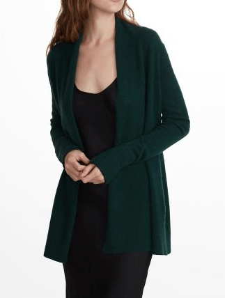White + Warren - Cuffed Sleeve Cardigan Dark Cedar Heather