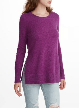 White + Warren - Pointelle Sleeve Crewneck Boysenberry Marl