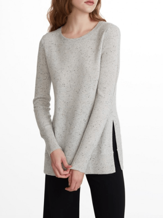 White + Warren - Pointelle Sleeve Crewneck Polar Grey Nep