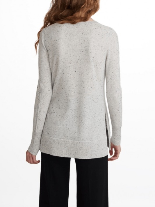 White + Warren - Pointelle Sleeve Crewneck Polar Grey Nep