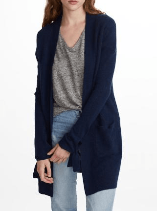 White + Warren - Tie Cuff Cardigan Admiral Heather