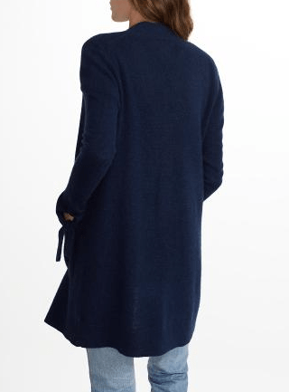 White + Warren - Tie Cuff Cardigan Admiral Heather