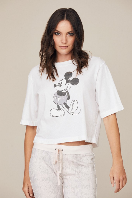 DAVID LERNER - Boxy Tee With Mickey Graphic in White Default