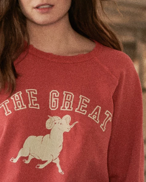 The Great - The College Sweatshirt with Ram Graphic in Cardinal