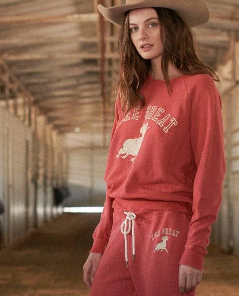 The Great - The College Sweatshirt with Ram Graphic in Cardinal