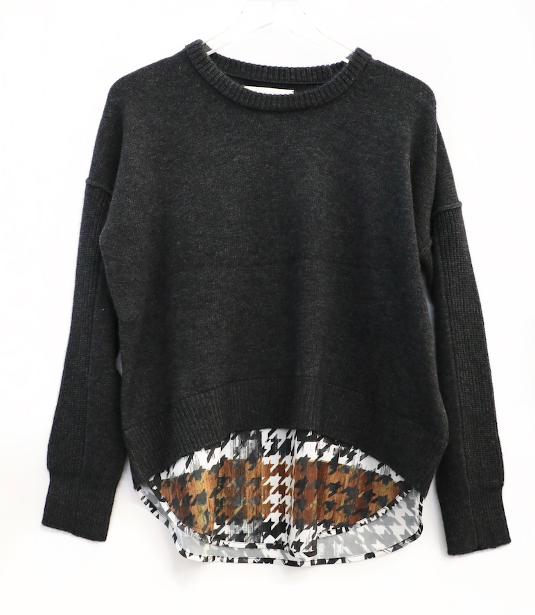 Brochu Walker - Layered Houndstooth Sweater in Dark Charcoal Mel W/H