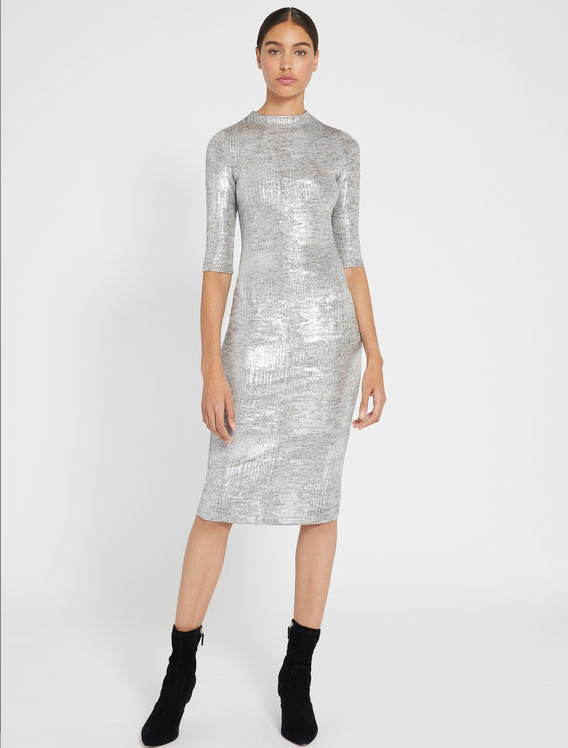 Alice Olivia Delora Fitted Mock Neck Dress in Silver Blond