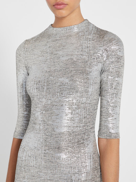 Alice Olivia Delora Fitted Mock Neck Dress in Silver Blond